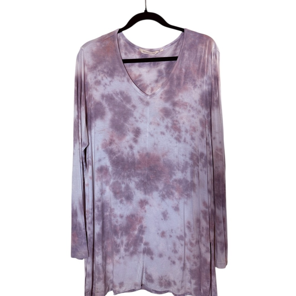 Soft Surroundings Women’s Lavender and Gray Tie-Dye Long Sleeve Tunic Sz 1X